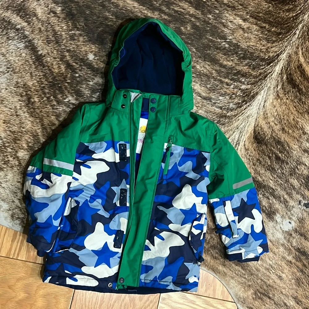Mini Boden Green and Blue Camouflage Hooded Kids Jacket